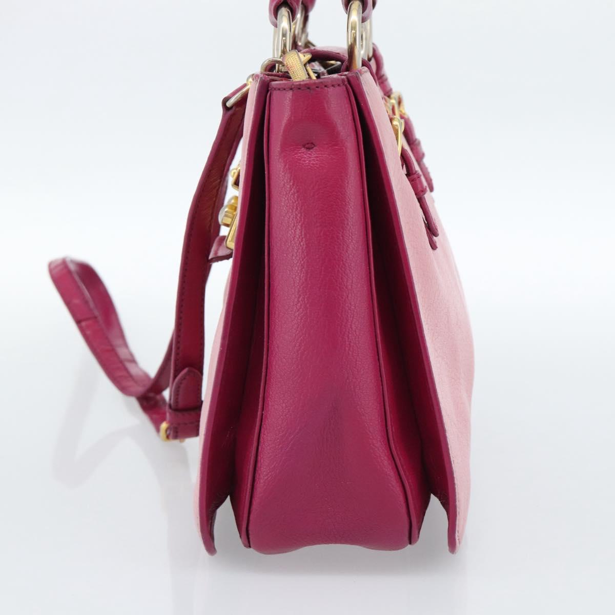 Miu Miu Madras Hand Bag Leather 2way Pink Gold Auth bs35509