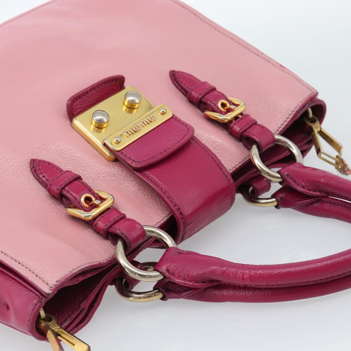 Miu Miu Madras Hand Bag Leather 2way Pink Gold Auth bs35509