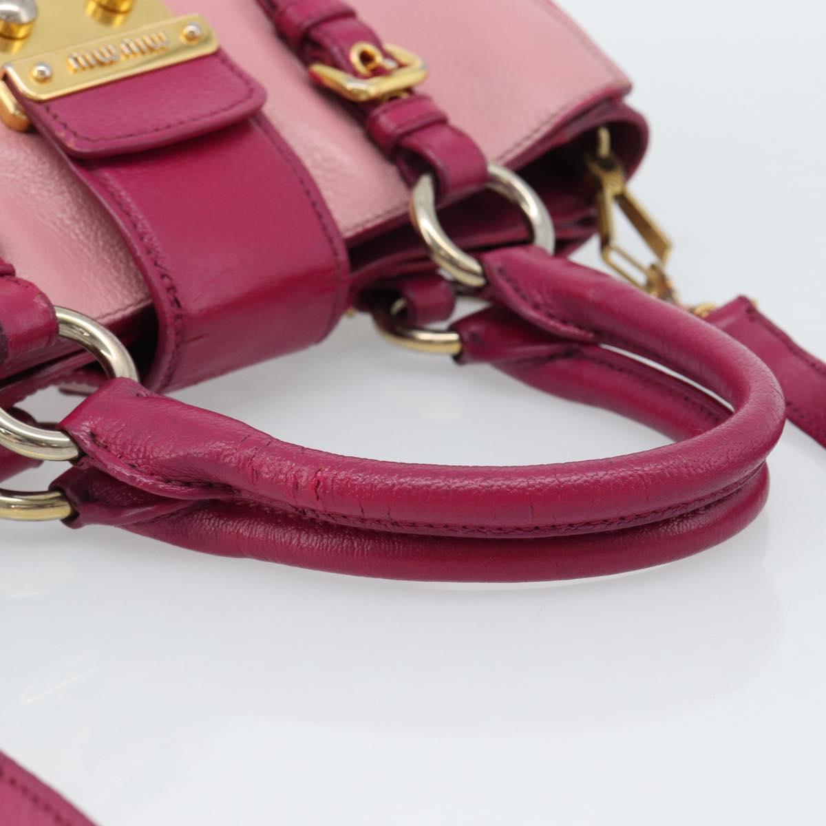 Miu Miu Madras Hand Bag Leather 2way Pink Gold Auth bs35509