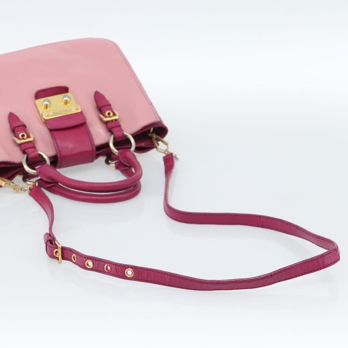 Miu Miu Madras Hand Bag Leather 2way Pink Gold Auth bs35509