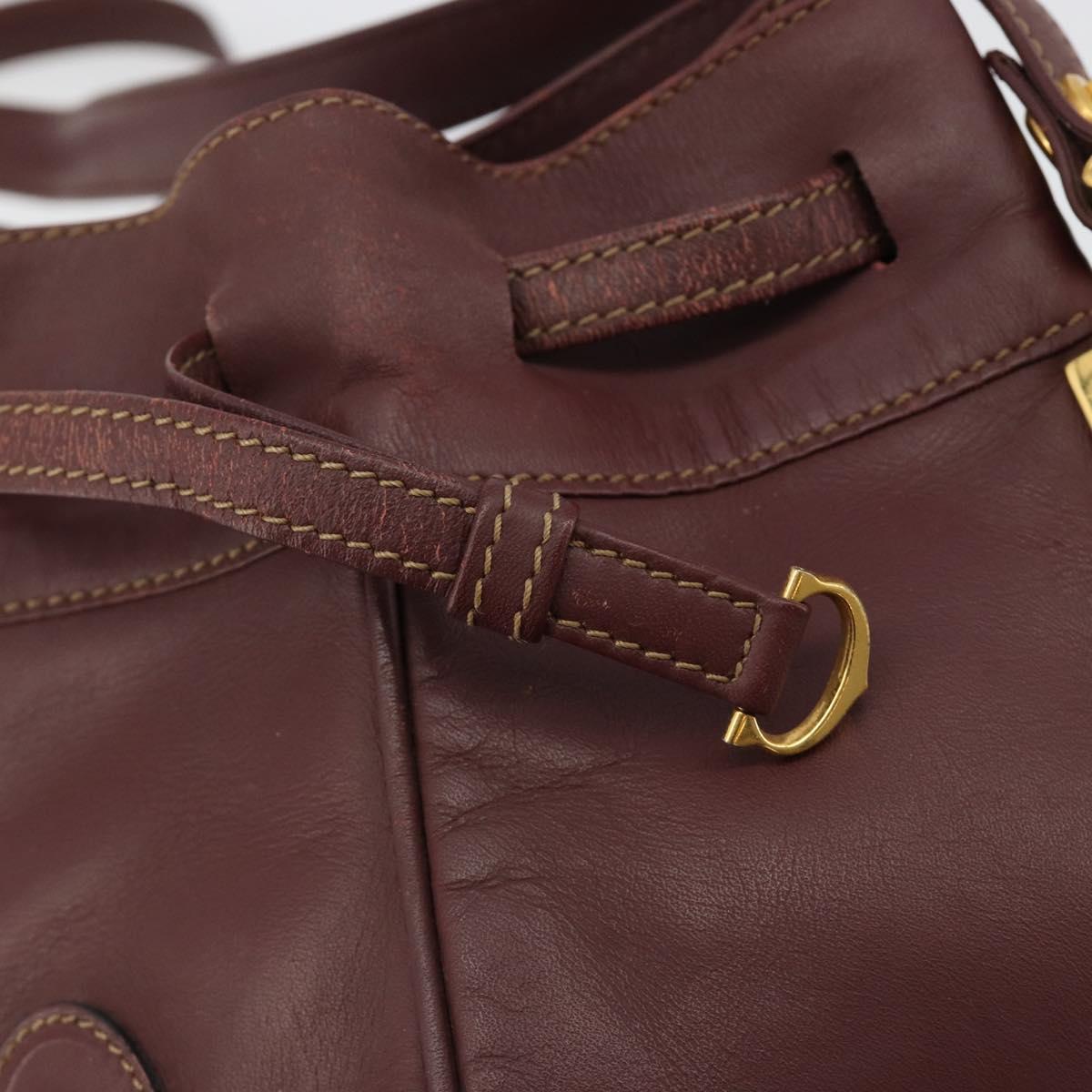 CARTIER Must Line Purse Shoulder Bag Leather Bordeaux Gold Auth bs35510