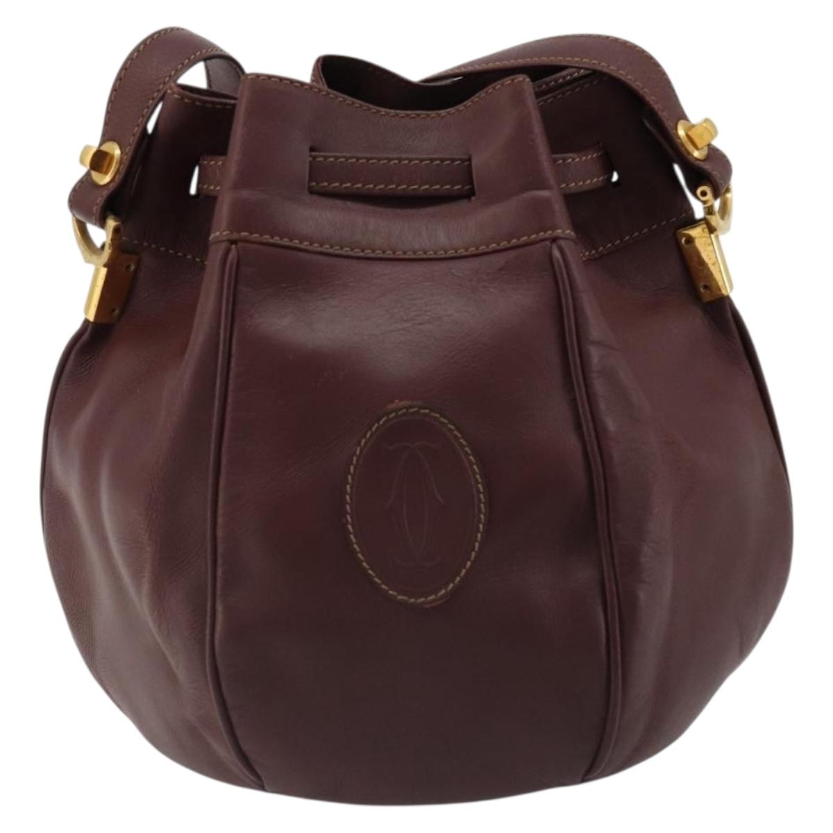 CARTIER Must Line Purse Shoulder Bag Leather Bordeaux Gold Auth bs35510
