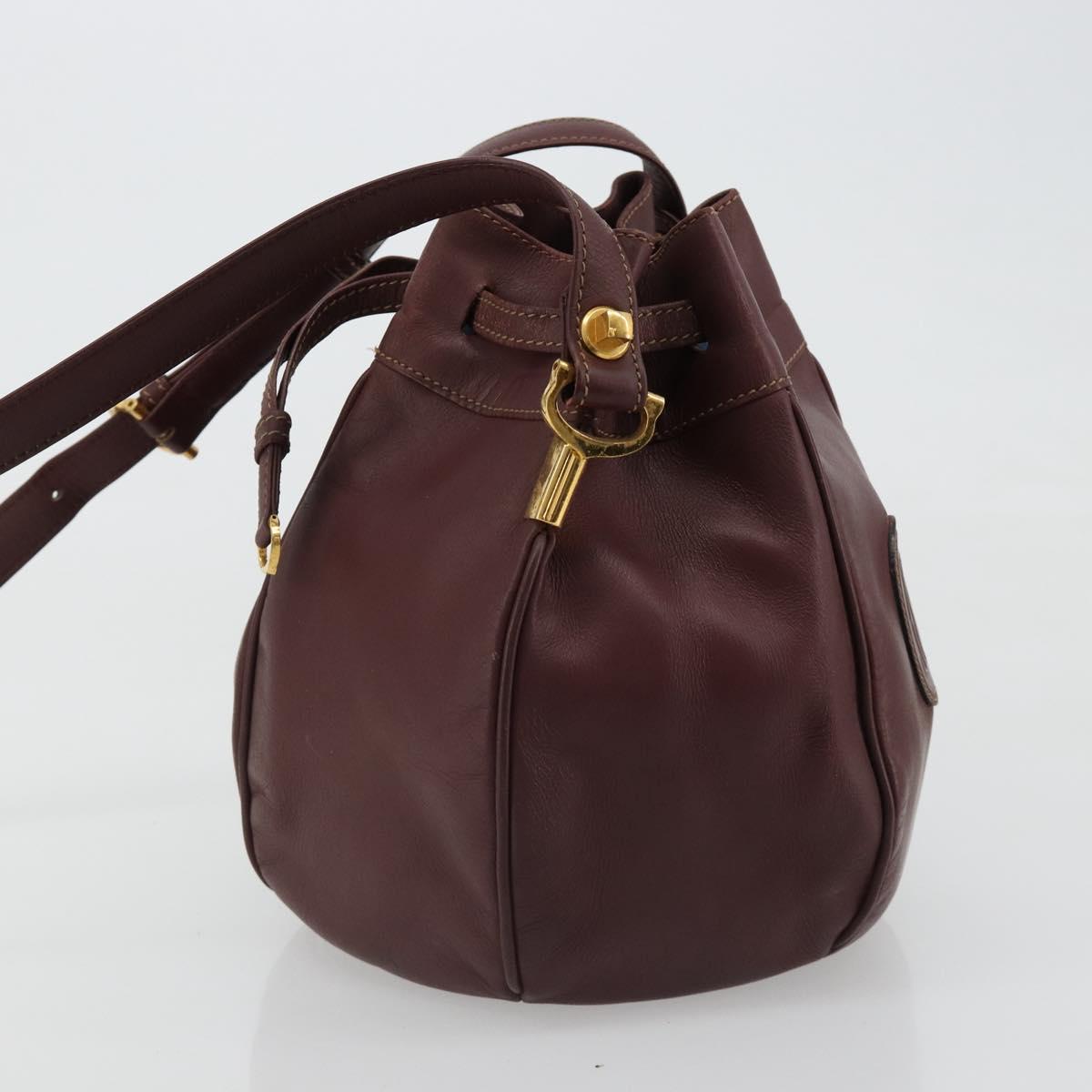CARTIER Must Line Purse Shoulder Bag Leather Bordeaux Gold Auth bs35510