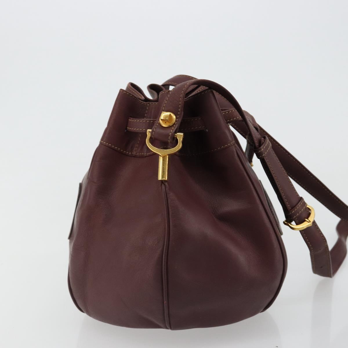 CARTIER Must Line Purse Shoulder Bag Leather Bordeaux Gold Auth bs35510