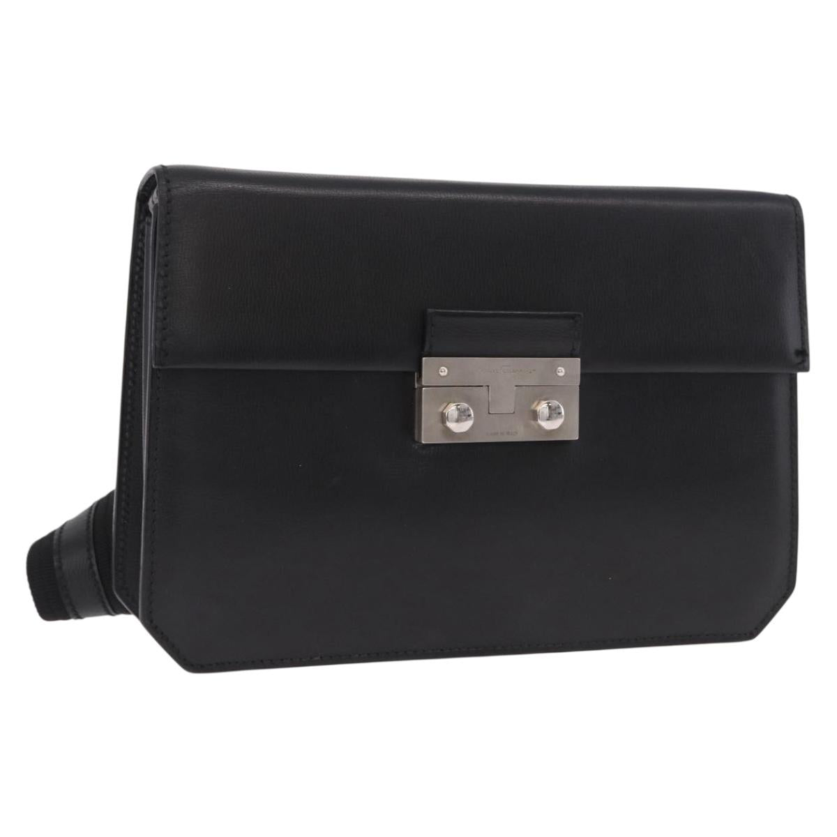 Salvatore Ferragamo Shoulder Bag Leather Black Silver Auth bs35511
