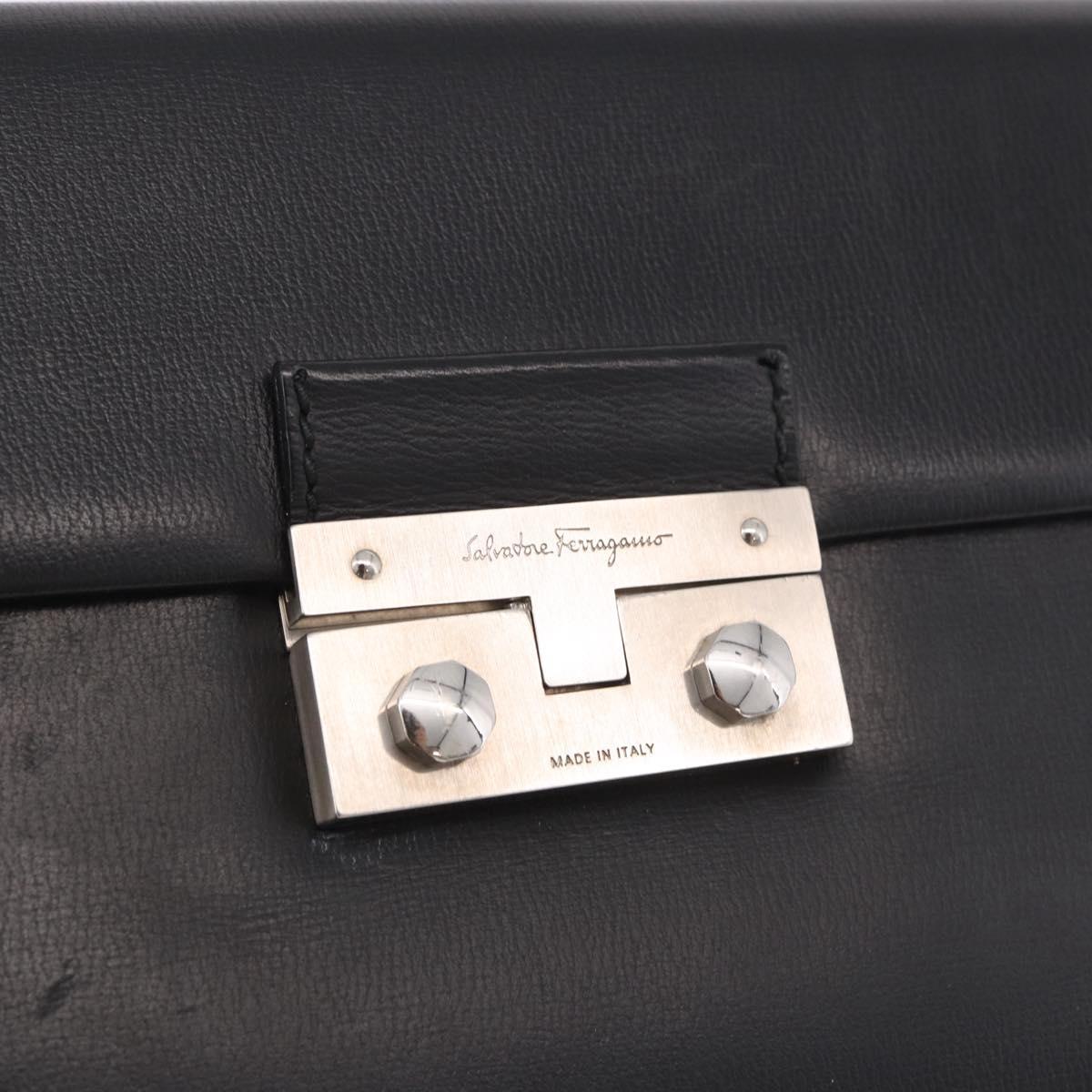 Salvatore Ferragamo Shoulder Bag Leather Black Silver Auth bs35511