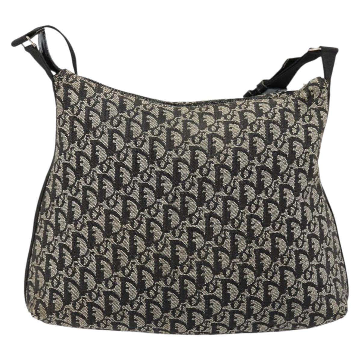 Christian Dior Trotter Canvas Shoulder Bag Black Silver Auth bs35512