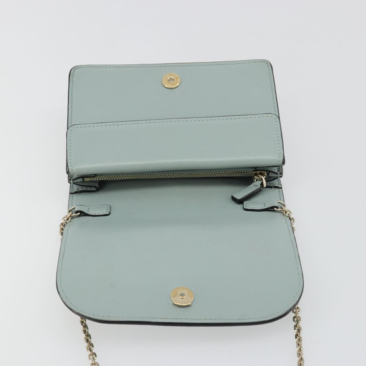VALENTINO Chain Shoulder Bag Leather Light Blue Gold Auth bs35513