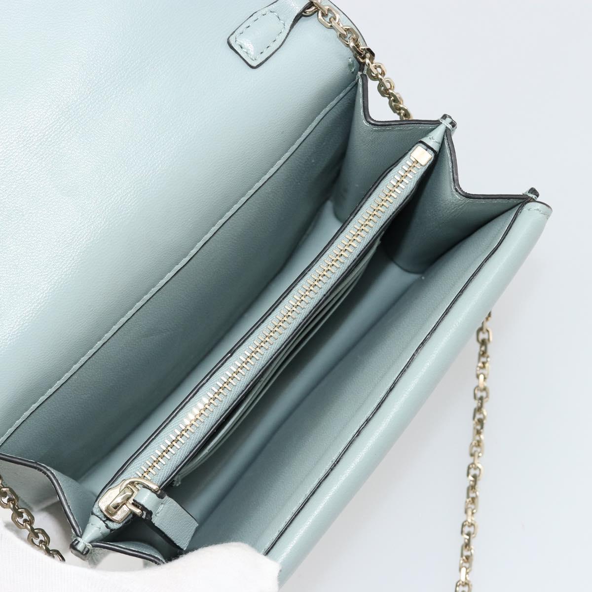 VALENTINO Chain Shoulder Bag Leather Light Blue Gold Auth bs35513