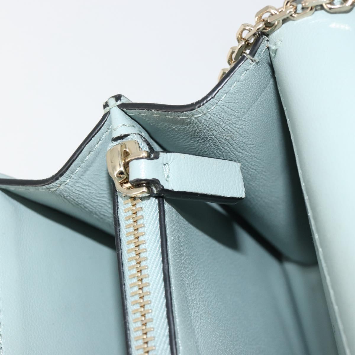 VALENTINO Chain Shoulder Bag Leather Light Blue Gold Auth bs35513