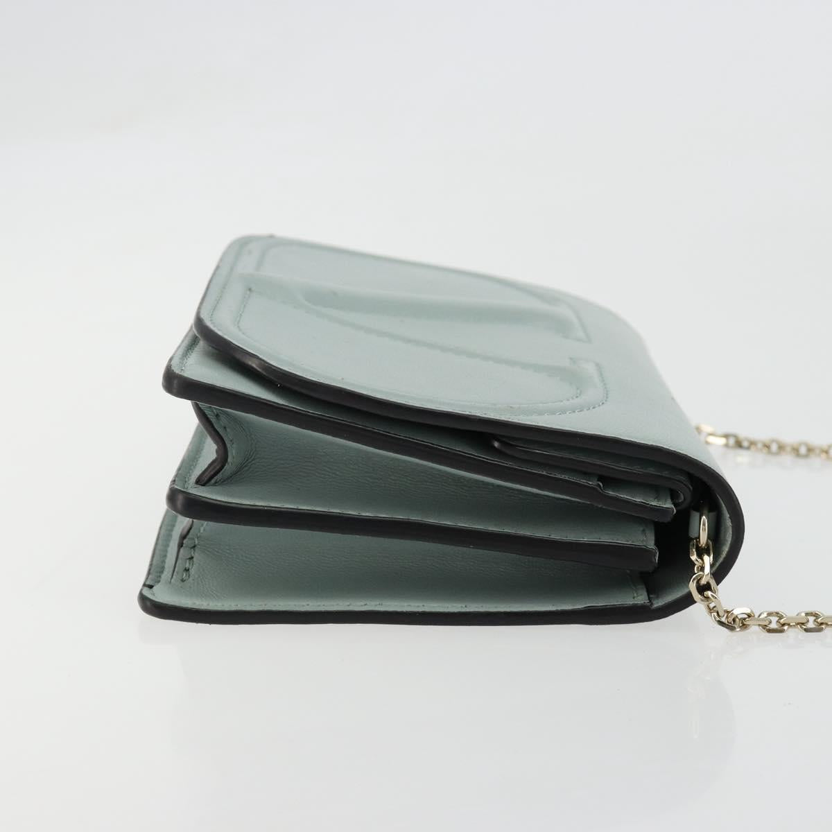 VALENTINO Chain Shoulder Bag Leather Light Blue Gold Auth bs35513