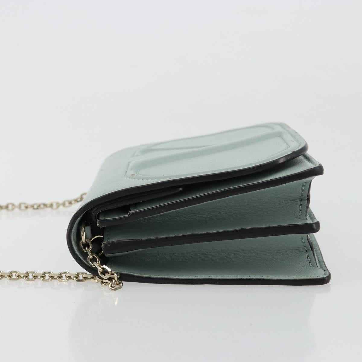 VALENTINO Chain Shoulder Bag Leather Light Blue Gold Auth bs35513