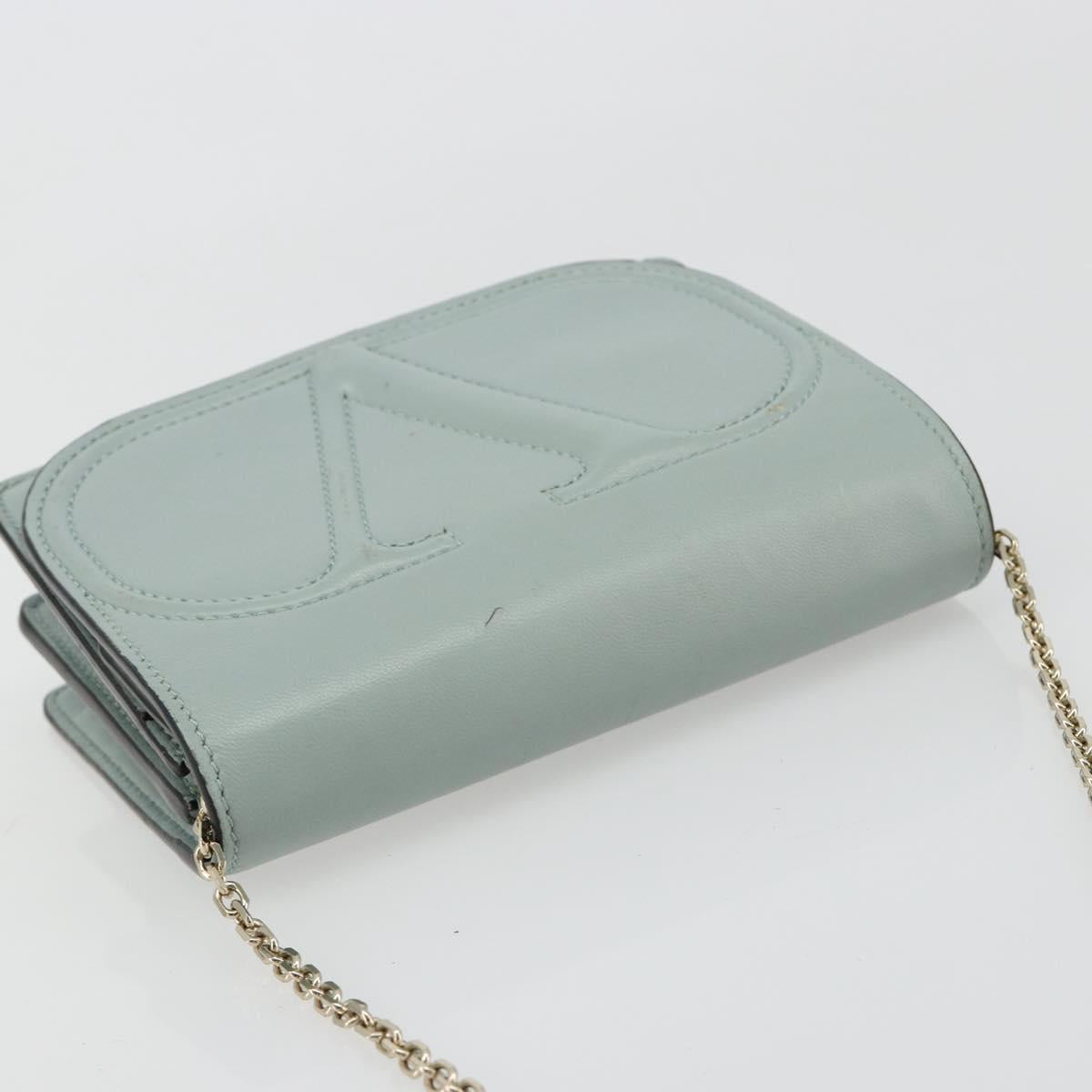 VALENTINO Chain Shoulder Bag Leather Light Blue Gold Auth bs35513