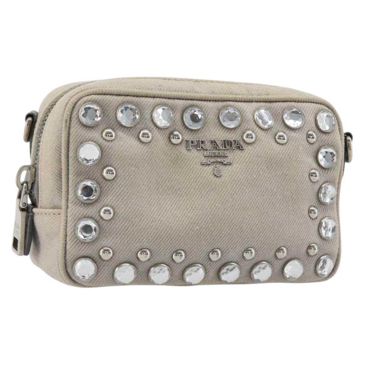 PRADA Pouch Canvas Gray Silver Auth bs35514