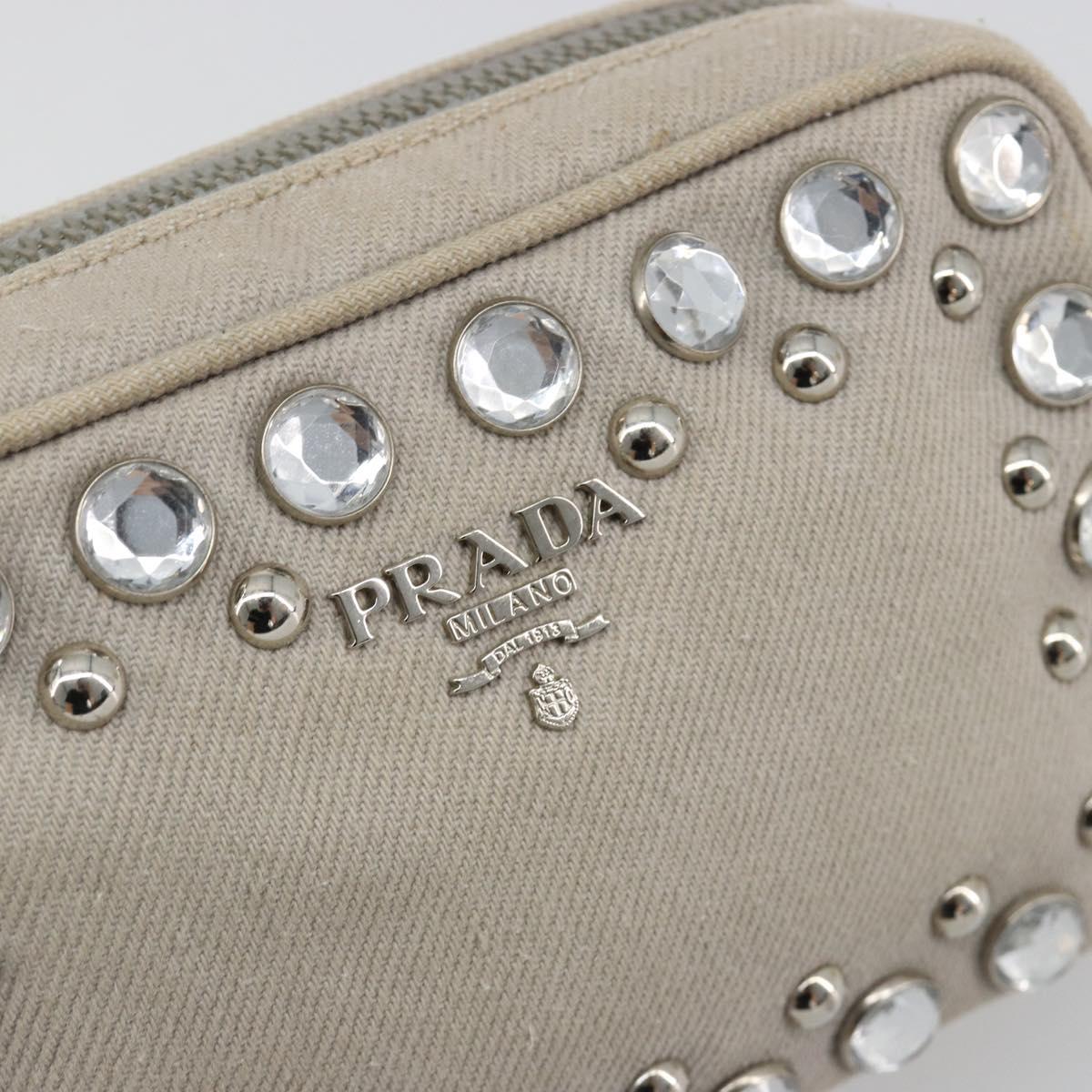 PRADA Pouch Canvas Gray Silver Auth bs35514