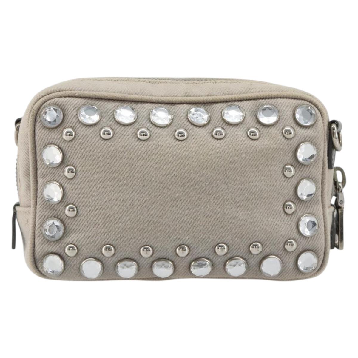 PRADA Pouch Canvas Gray Silver Auth bs35514