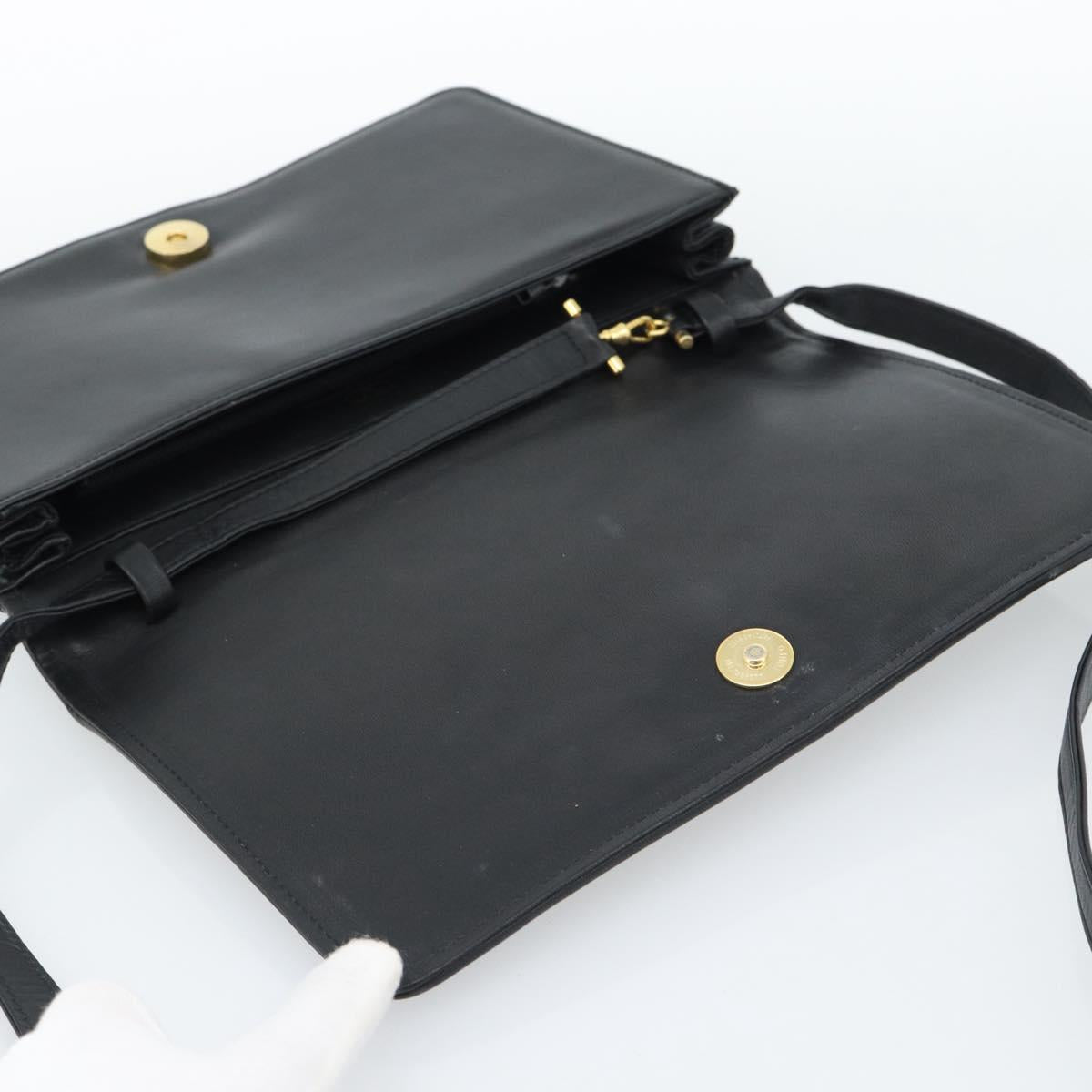 VALENTINO Shoulder Bag Leather Black Gold Auth bs35515