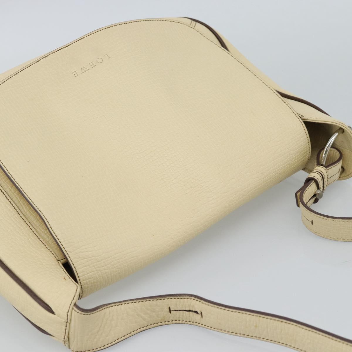 LOEWE Shoulder Bag Leather Ivory Silver Auth bs35516