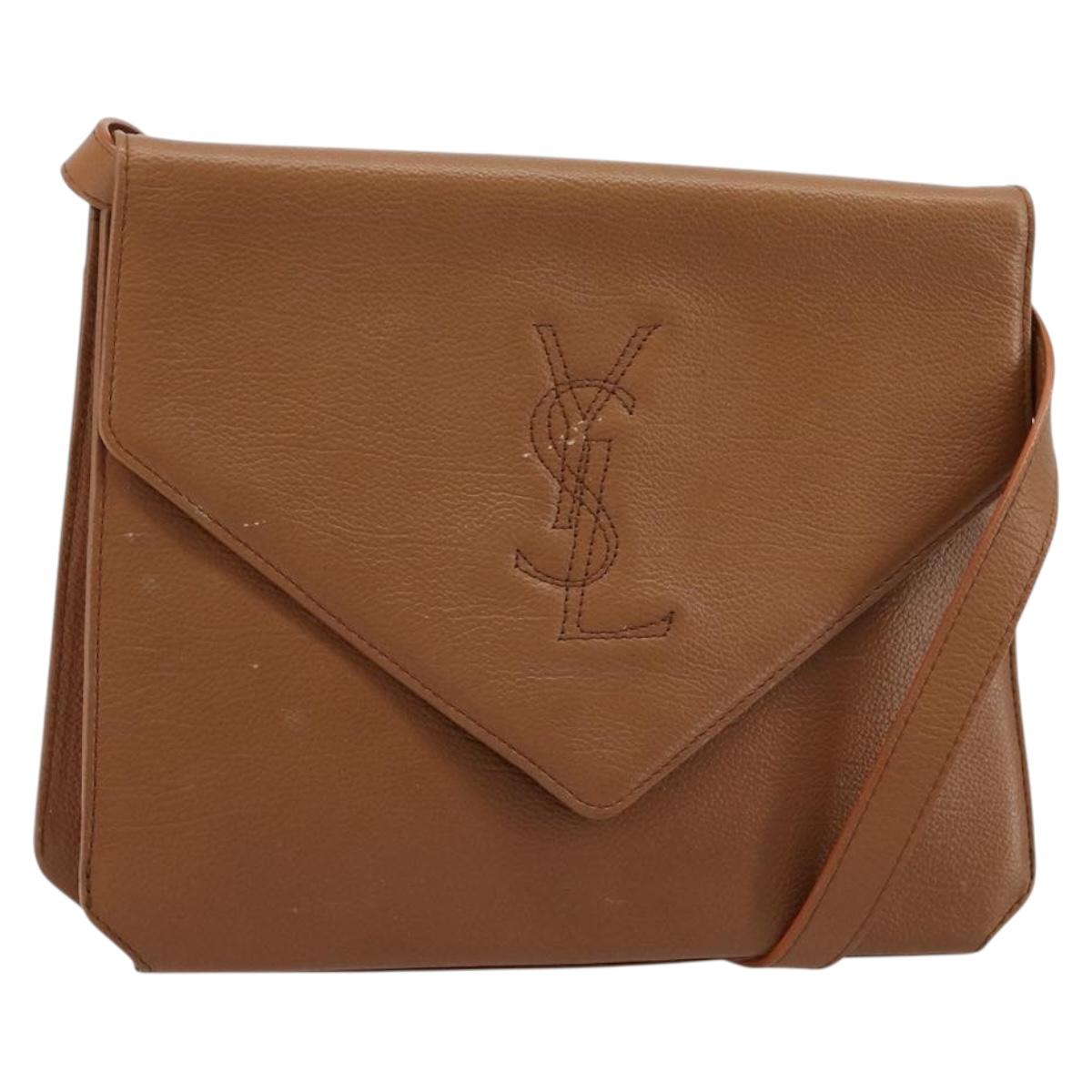 SAINT LAURENT Shoulder Bag Leather Brown Gold Auth bs35517