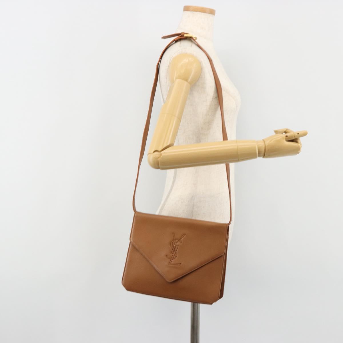 SAINT LAURENT Shoulder Bag Leather Brown Gold Auth bs35517