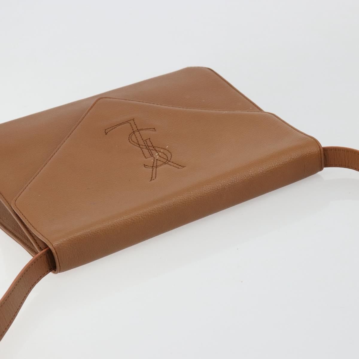 SAINT LAURENT Shoulder Bag Leather Brown Gold Auth bs35517