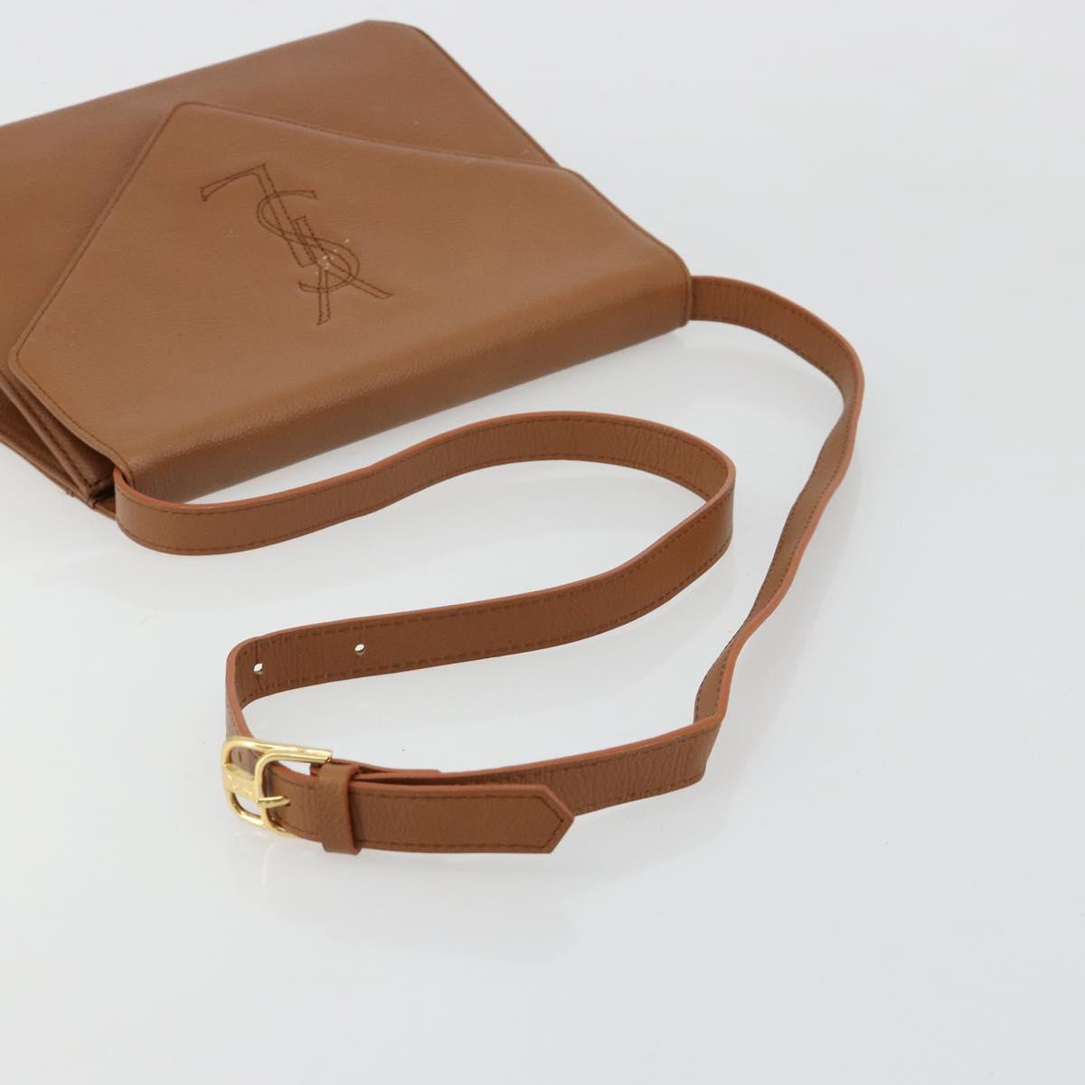 SAINT LAURENT Shoulder Bag Leather Brown Gold Auth bs35517