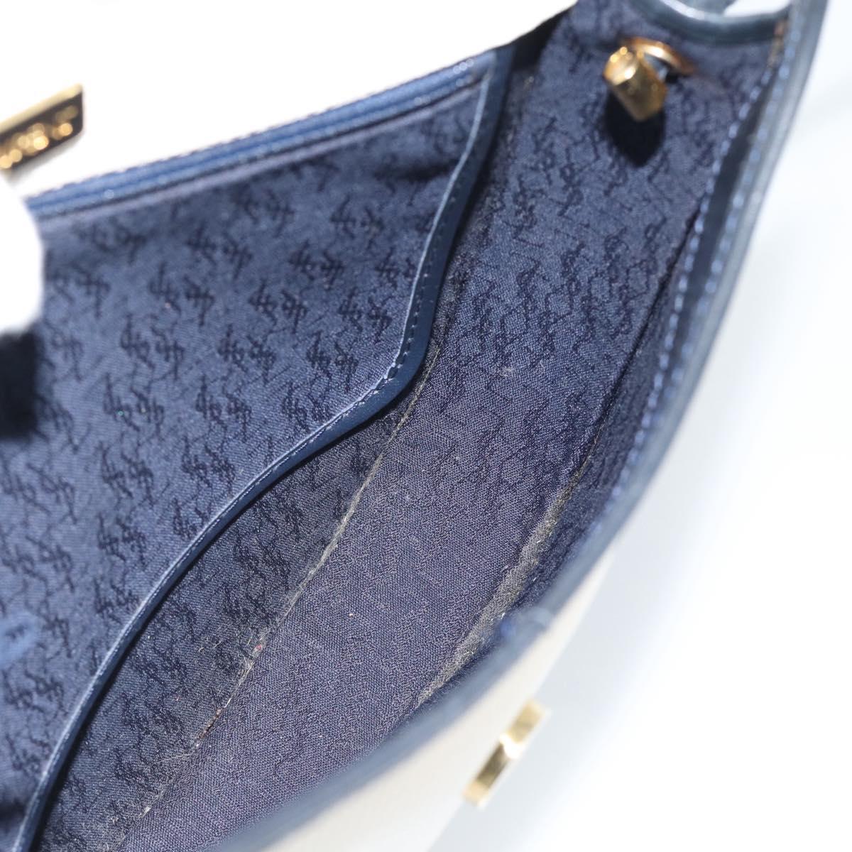SAINT LAURENT Shoulder Bag Coated Canvas White Gold Auth bs35518
