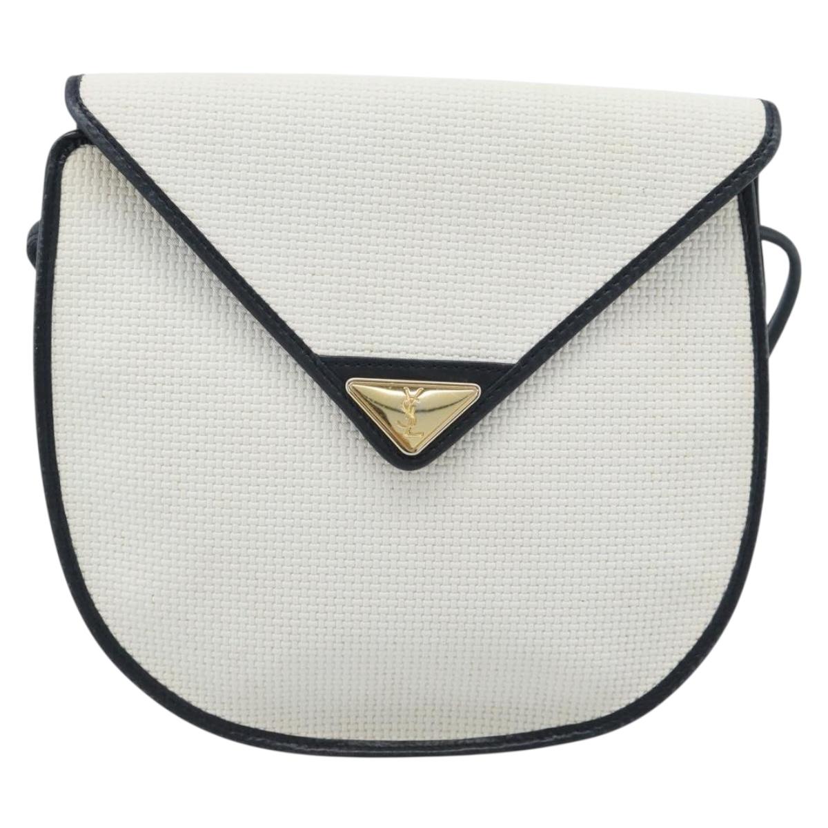 SAINT LAURENT Shoulder Bag Coated Canvas White Gold Auth bs35518