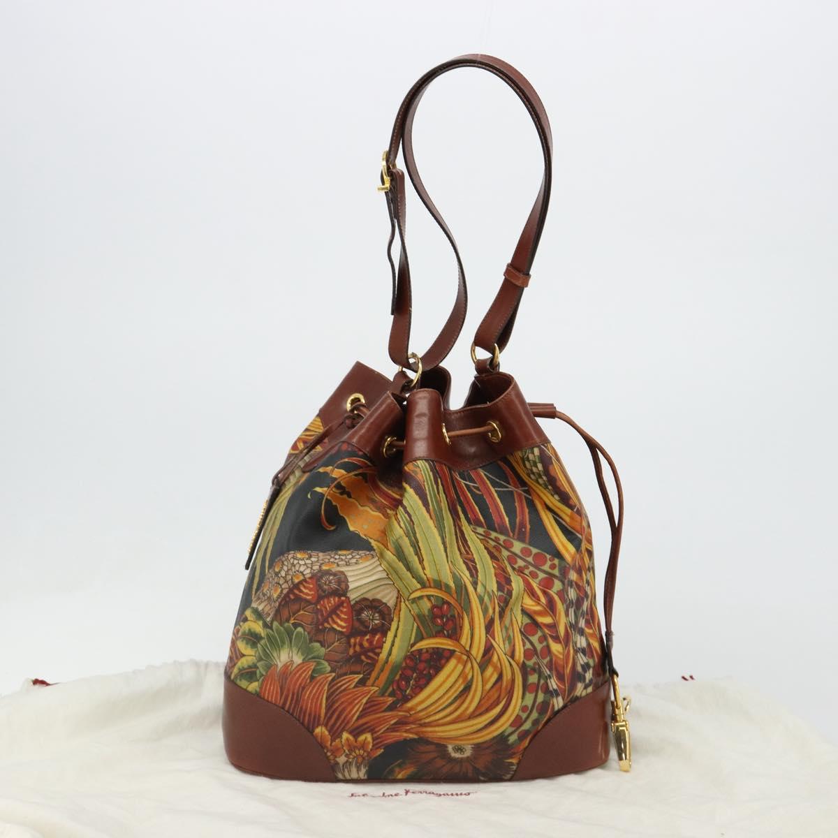 Salvatore Ferragamo Purse Shoulder Bag PVC Leather Brown Gold Auth bs35519A