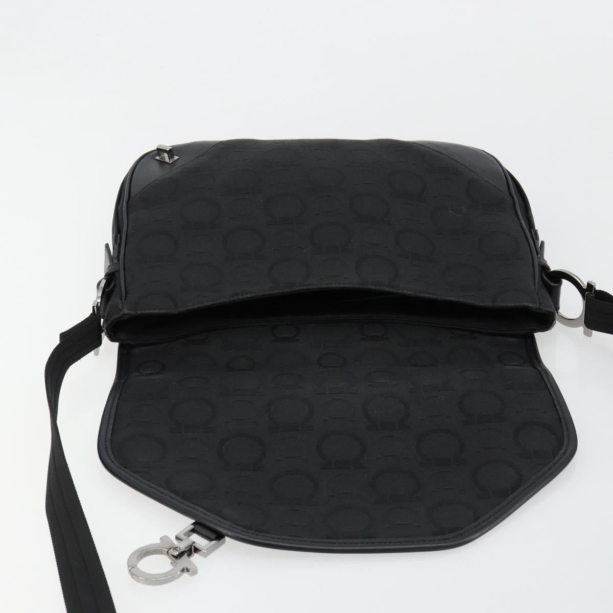 Salvatore Ferragamo Gancini Shoulder Bag Canvas Black Silver Auth bs35520