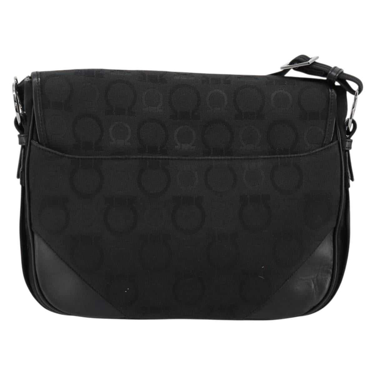 Salvatore Ferragamo Gancini Shoulder Bag Canvas Black Silver Auth bs35520