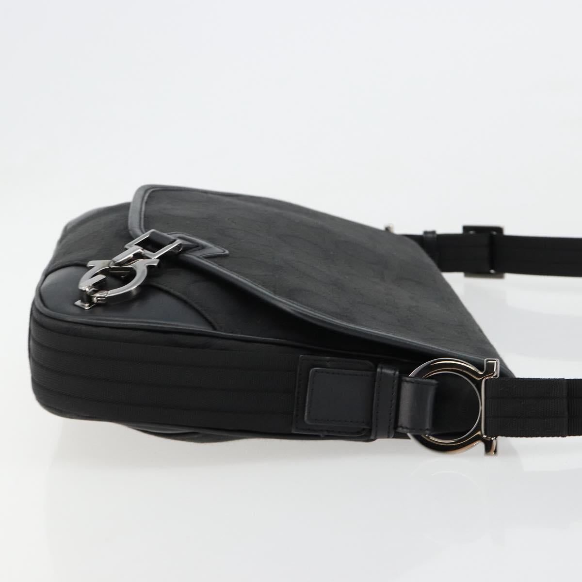 Salvatore Ferragamo Gancini Shoulder Bag Canvas Black Silver Auth bs35520