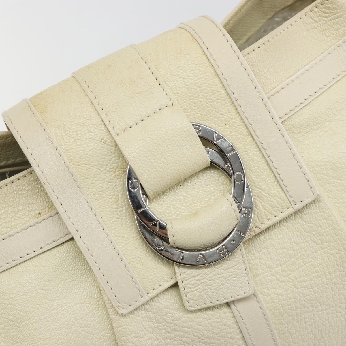BVLGARI Shoulder Bag Leather Ivory Silver Auth bs35521