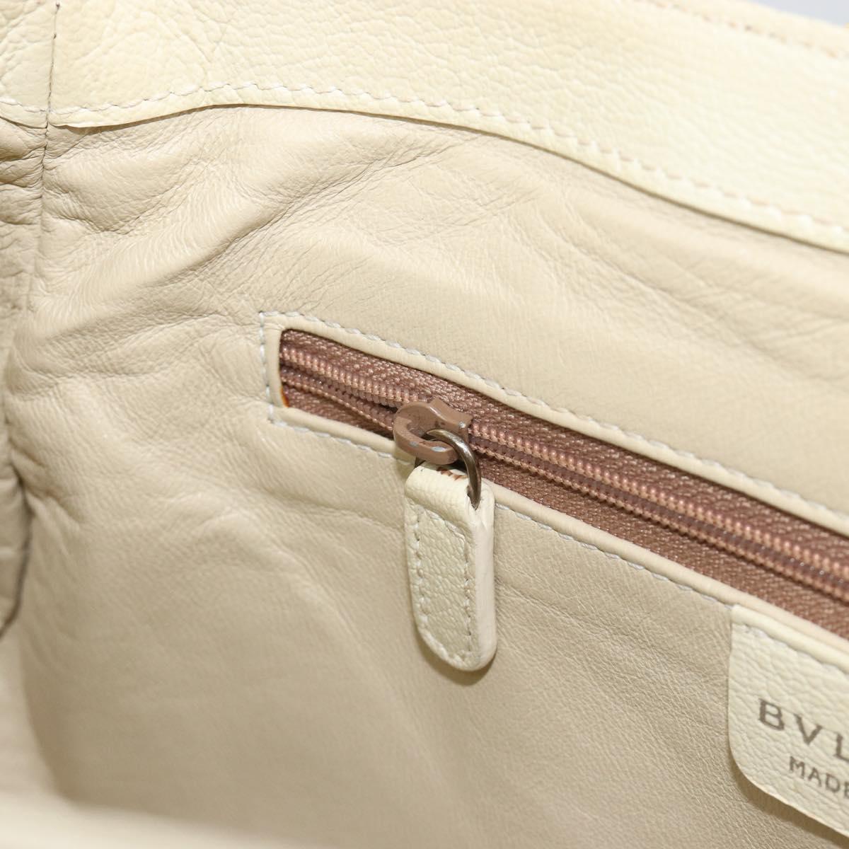 BVLGARI Shoulder Bag Leather Ivory Silver Auth bs35521