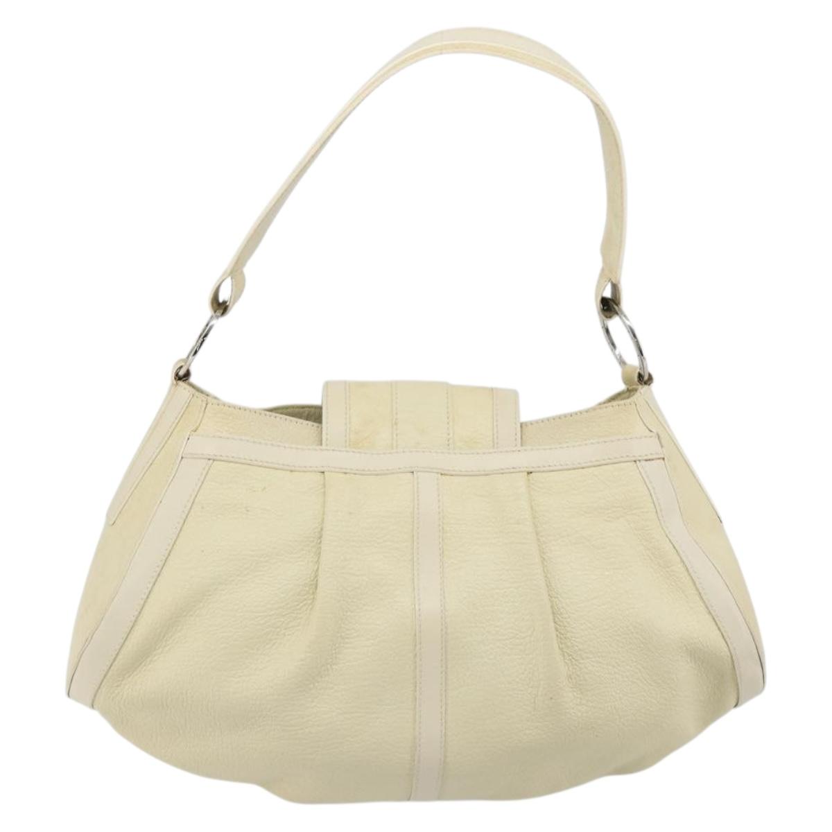BVLGARI Shoulder Bag Leather Ivory Silver Auth bs35521