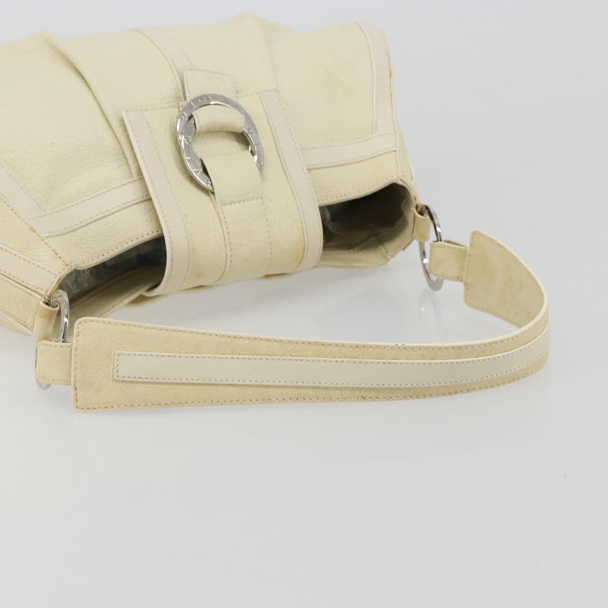 BVLGARI Shoulder Bag Leather Ivory Silver Auth bs35521