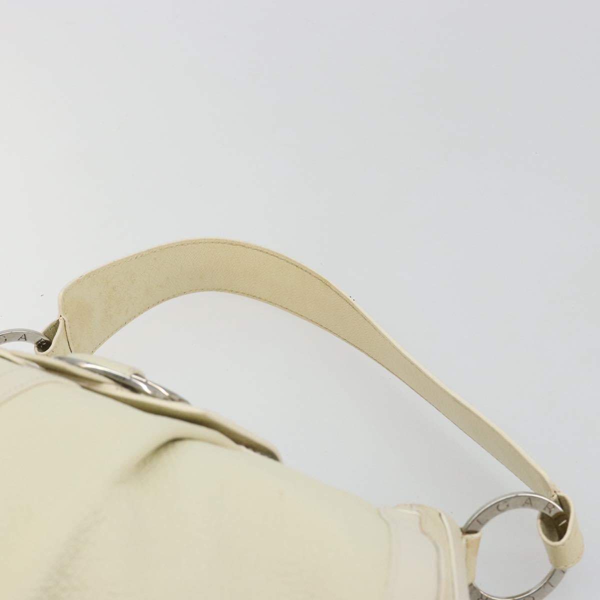 BVLGARI Shoulder Bag Leather Ivory Silver Auth bs35521