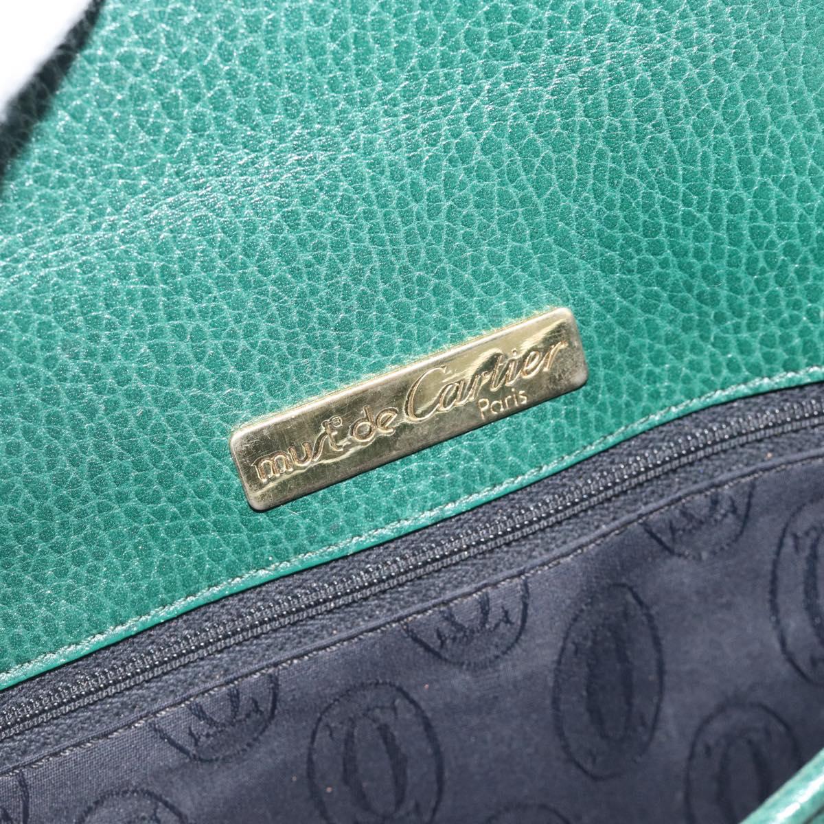CARTIER Must Line Shoulder Bag Leather Green Gold Auth bs35522