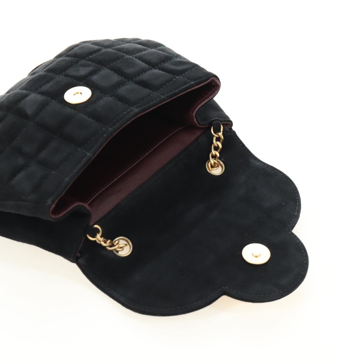 CHANEL Choco Bar Shoulder Bag Suede Black Gold CC Auth bs35523V