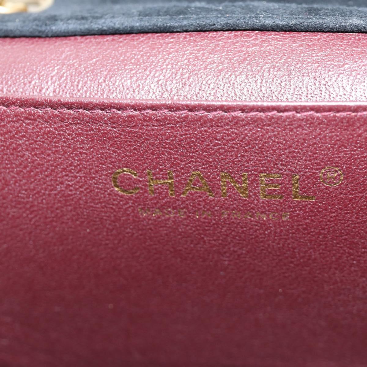 CHANEL Choco Bar Shoulder Bag Suede Black Gold CC Auth bs35523V