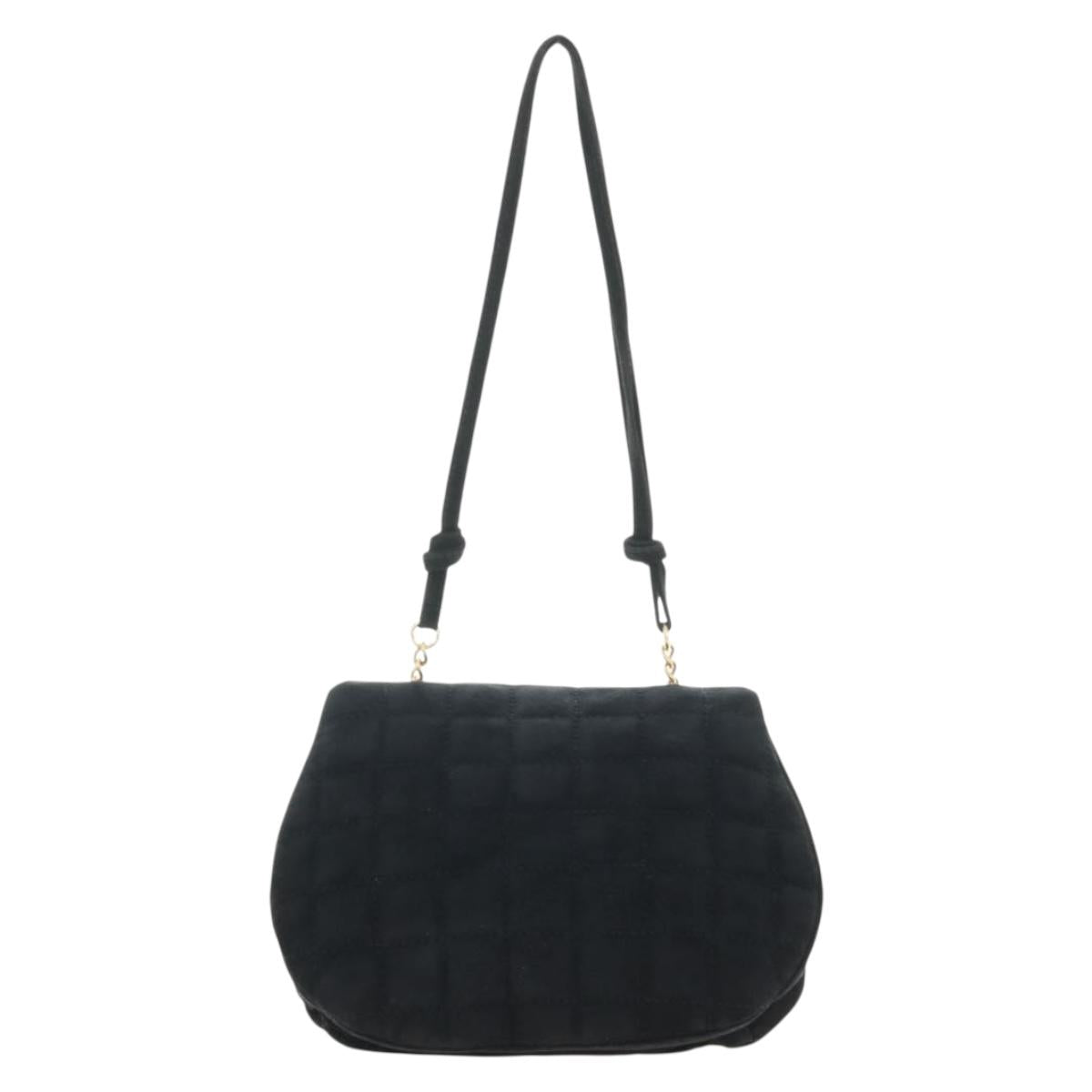 CHANEL Choco Bar Shoulder Bag Suede Black Gold CC Auth bs35523V