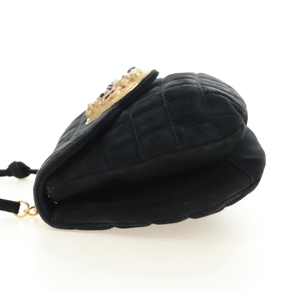 CHANEL Choco Bar Shoulder Bag Suede Black Gold CC Auth bs35523V