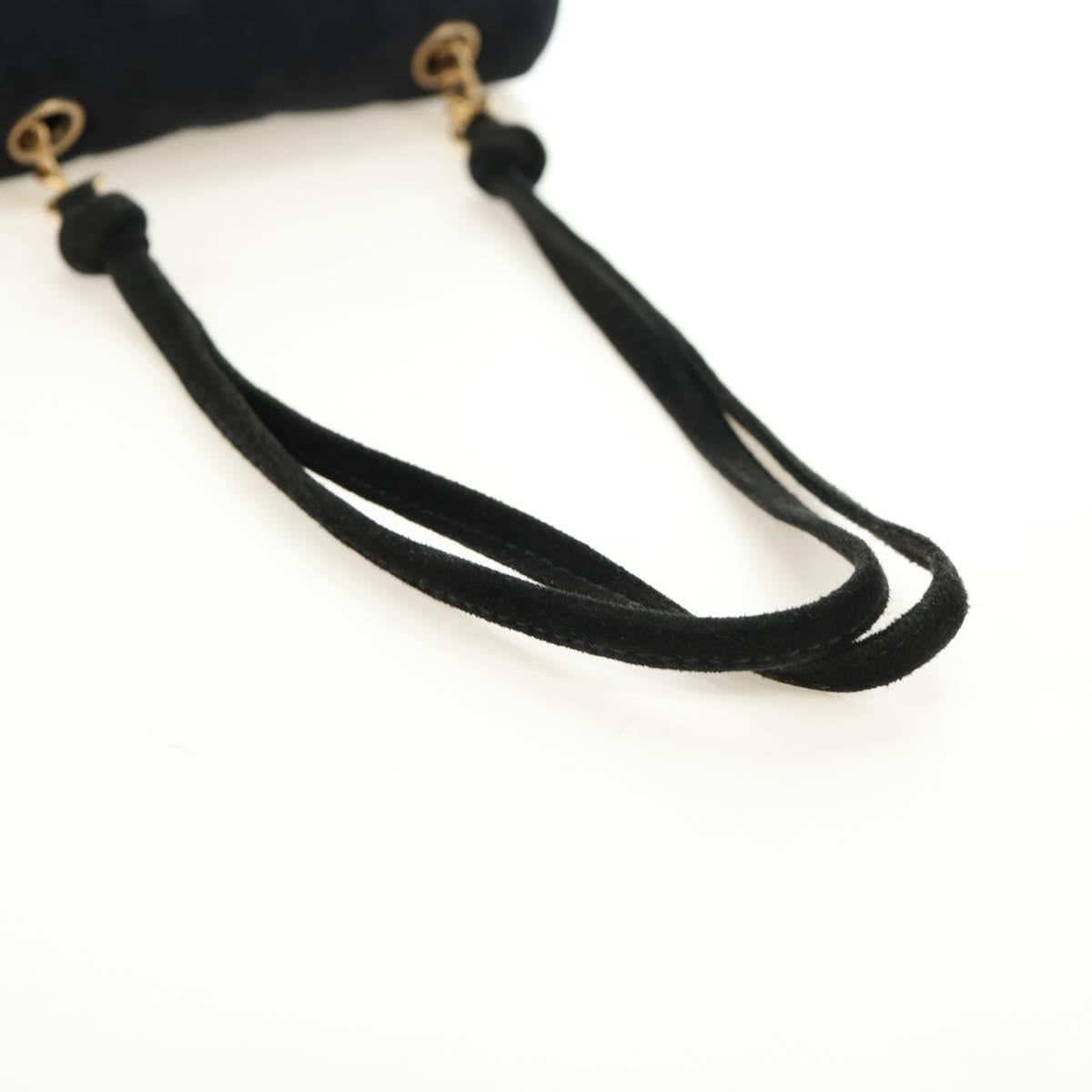 CHANEL Choco Bar Shoulder Bag Suede Black Gold CC Auth bs35523V