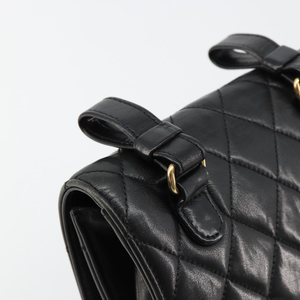 CHANEL Matelasse Waist Bag Lamb Skin Black Gold CC Auth bs35524