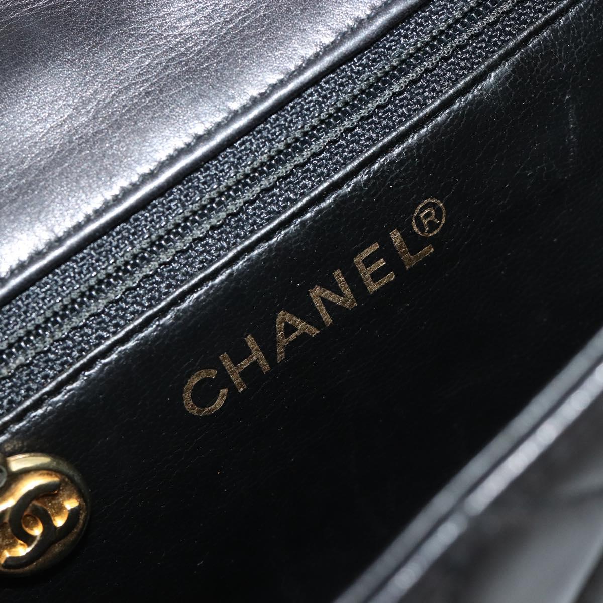 CHANEL Matelasse Waist Bag Lamb Skin Black Gold CC Auth bs35524