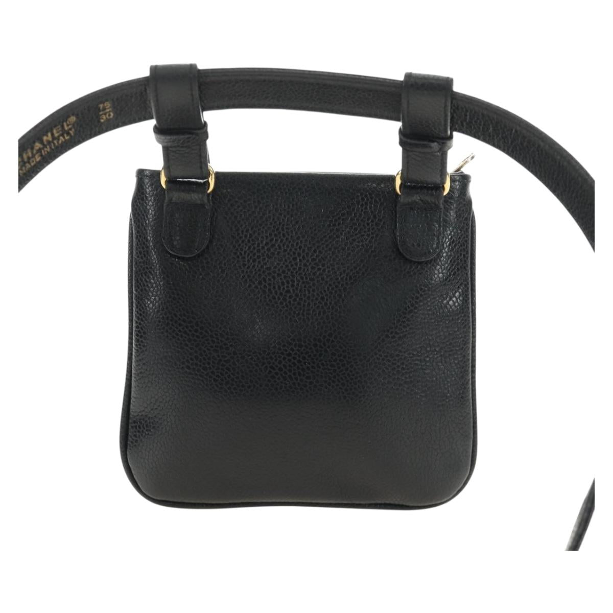 CHANEL Waist Bag Caviar Skin Black Gold CC Auth bs35525V