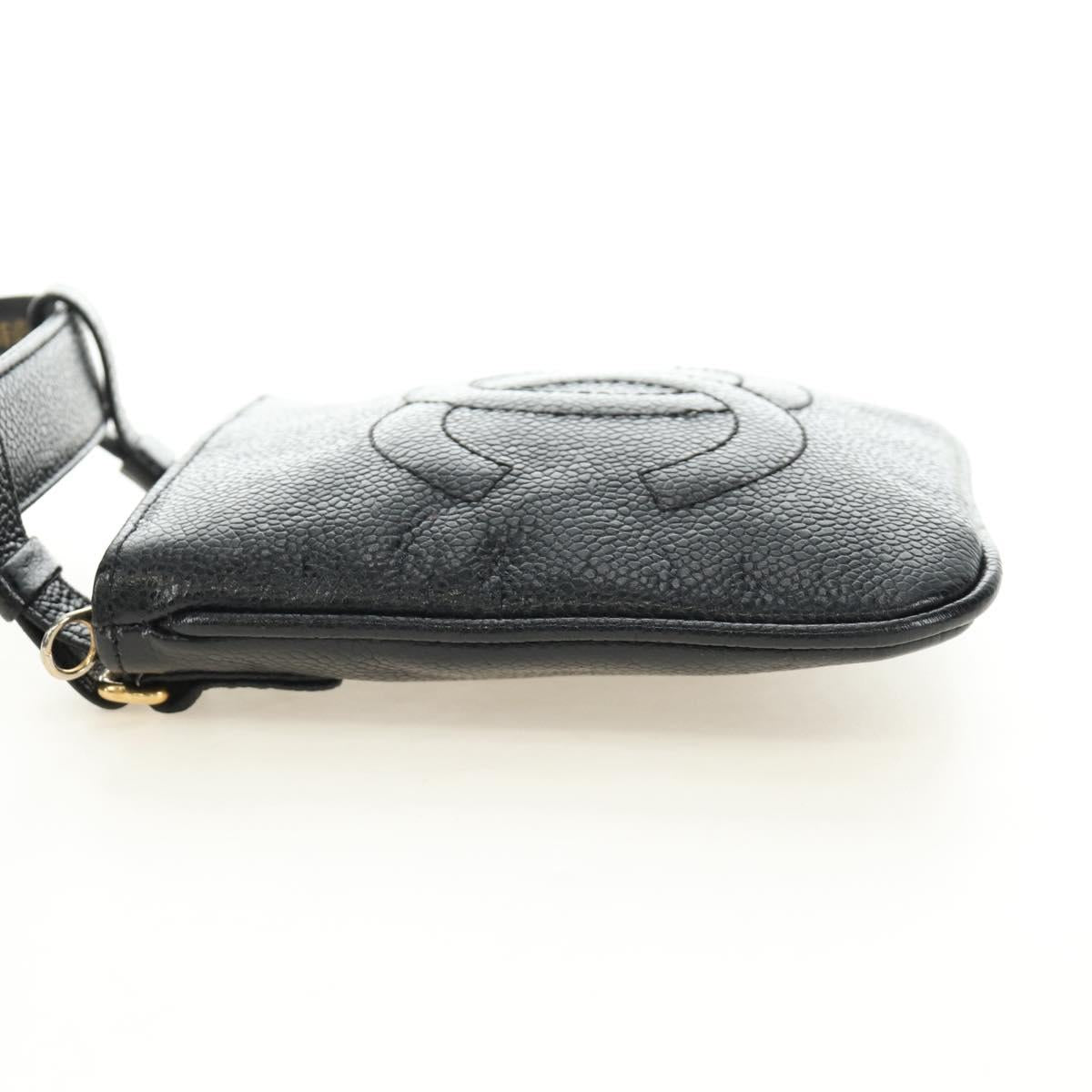CHANEL Waist Bag Caviar Skin Black Gold CC Auth bs35525V