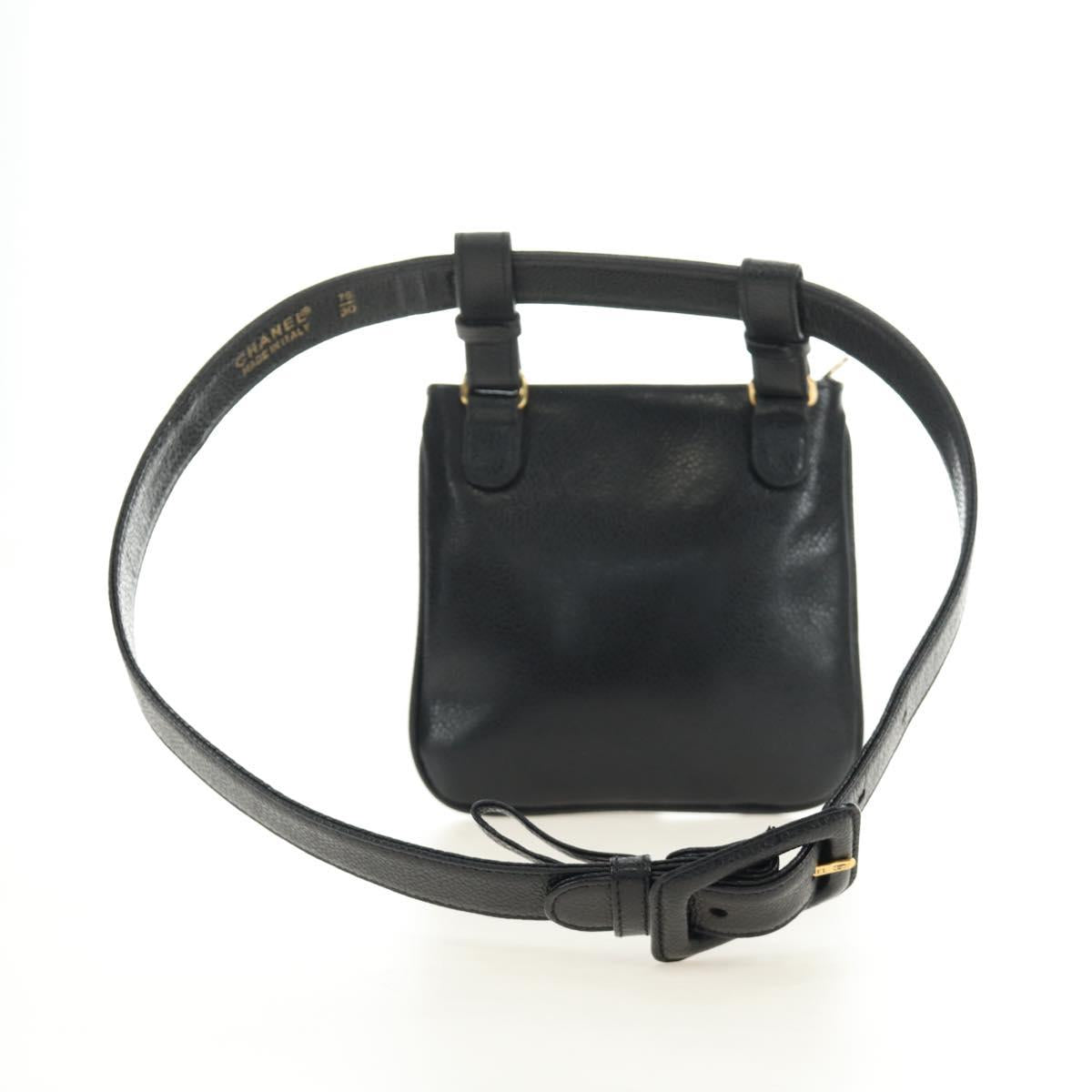 CHANEL Waist Bag Caviar Skin Black Gold CC Auth bs35525V