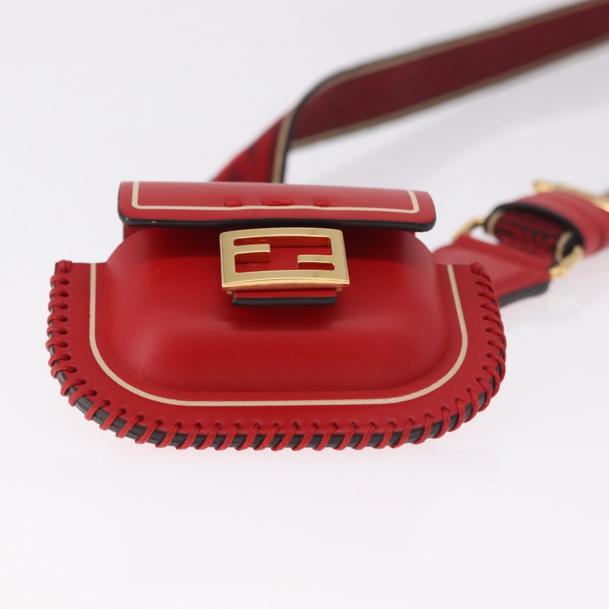 FENDI Airpods Case Mamma Baguette Earphone Case Leather Red Gold Auth bs35526V