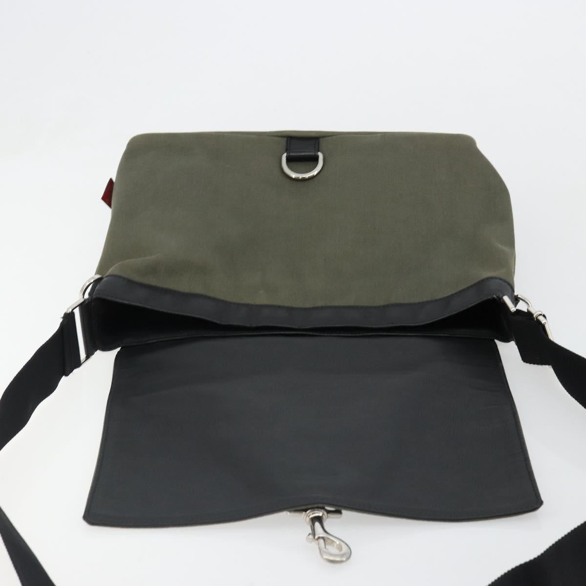 VALENTINO Shoulder Bag Canvas Khaki Silver Auth bs35528